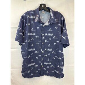 Puma Mens Navy Blue Hawaiian Short Sleeve Button-Up Shirt L